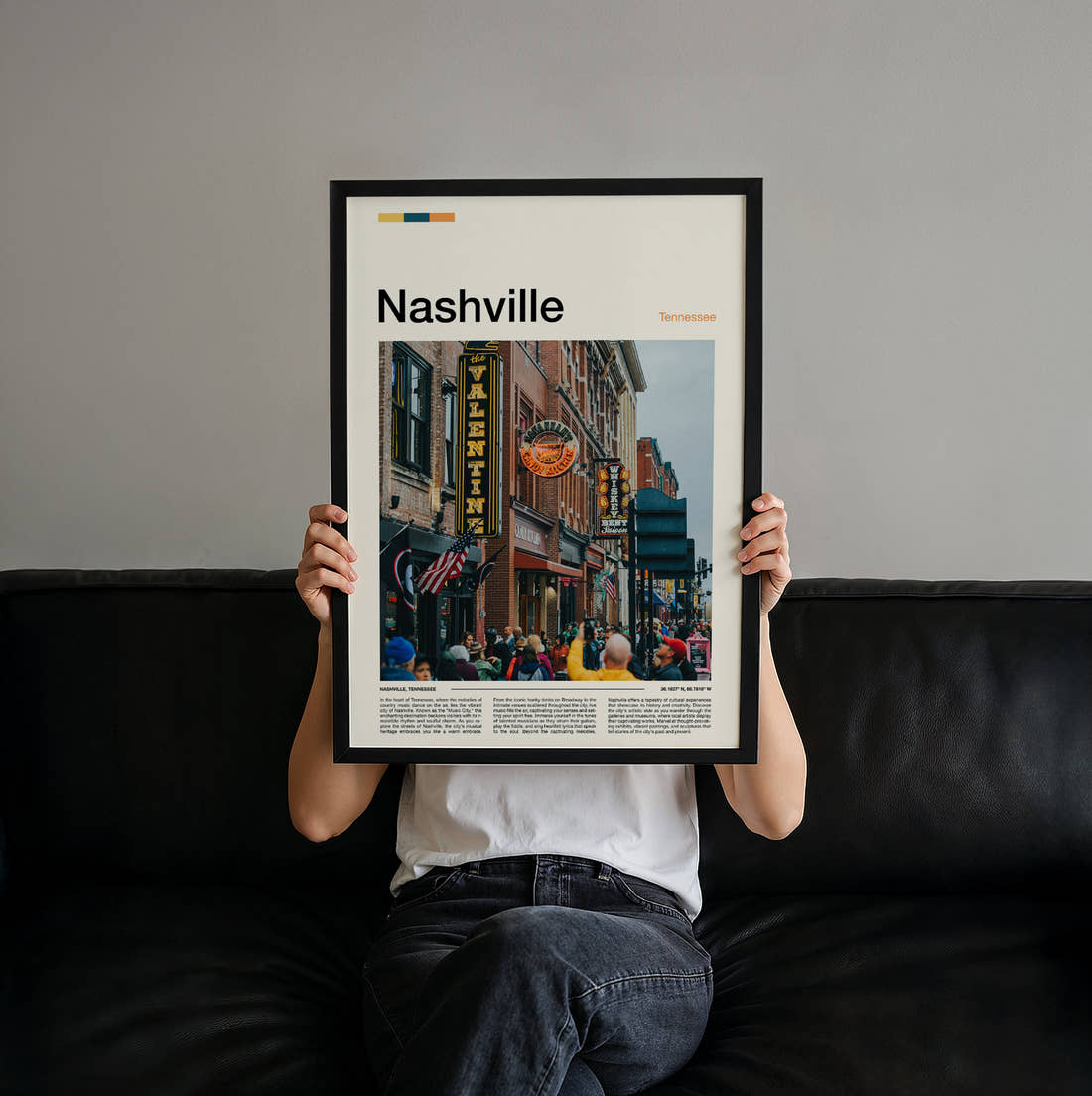 Nashville Honky Tonk Signs Travel Print held up by hand to show the size of the print