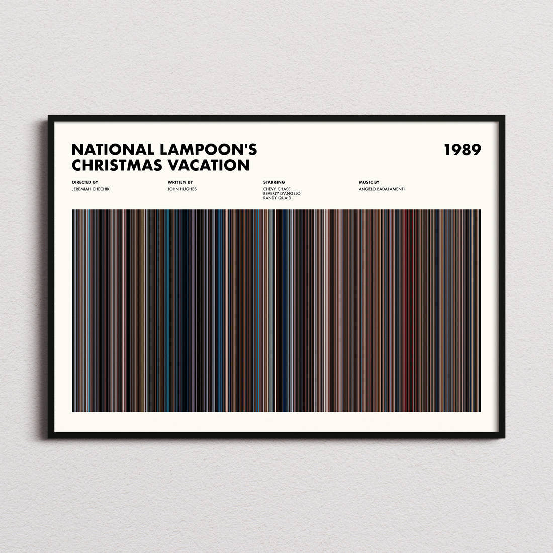 National Lampoon's Christmas Vacation Movie Barcode Poster framed and photographed straight on