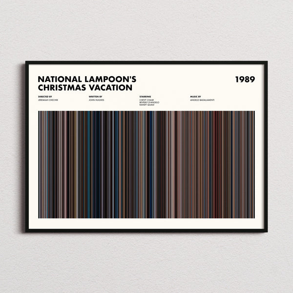 National Lampoon's Christmas Vacation Movie Barcode Poster framed and photographed straight on