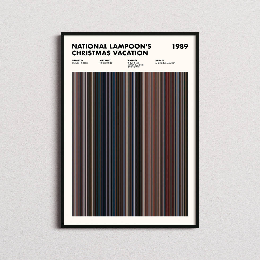 National Lampoon's Christmas Vacation Movie Barcode Poster framed on a plain studio wall
