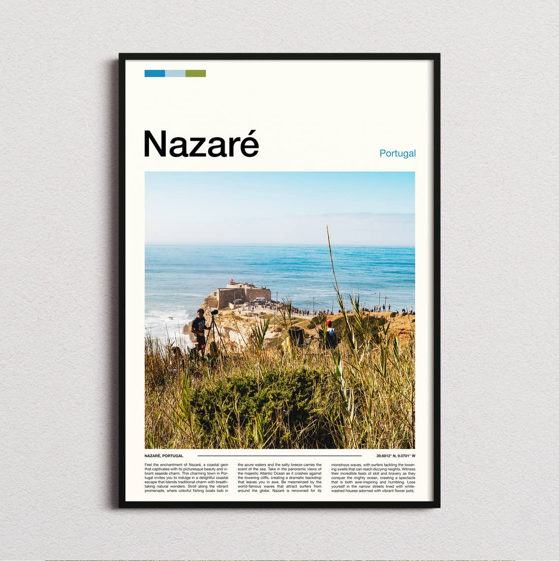Nazare Clifftop Lighthouse Fort Travel Print framed and photographed straight on