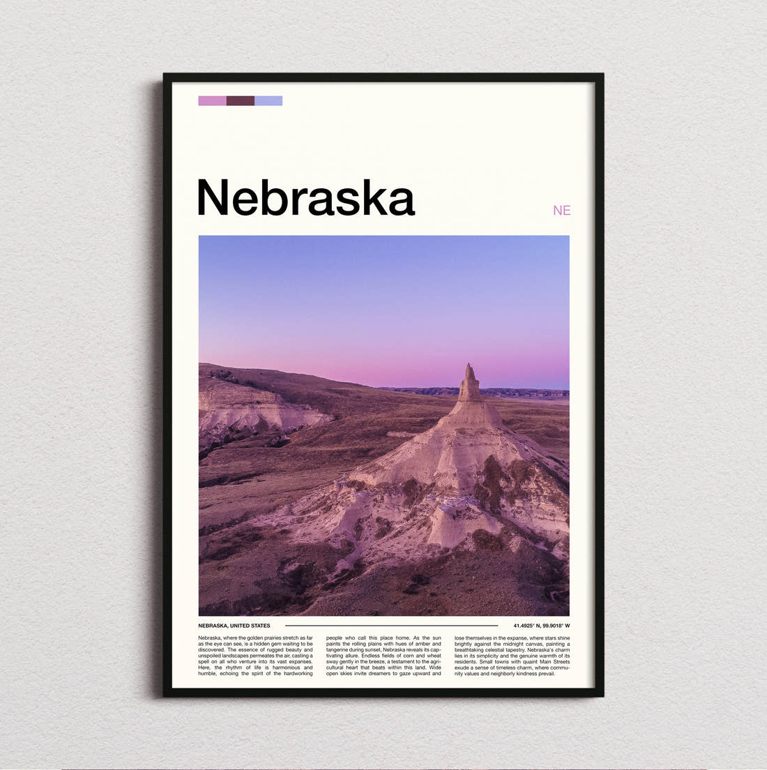 Nebraska Chimney Rock Travel Print framed and photographed straight on
