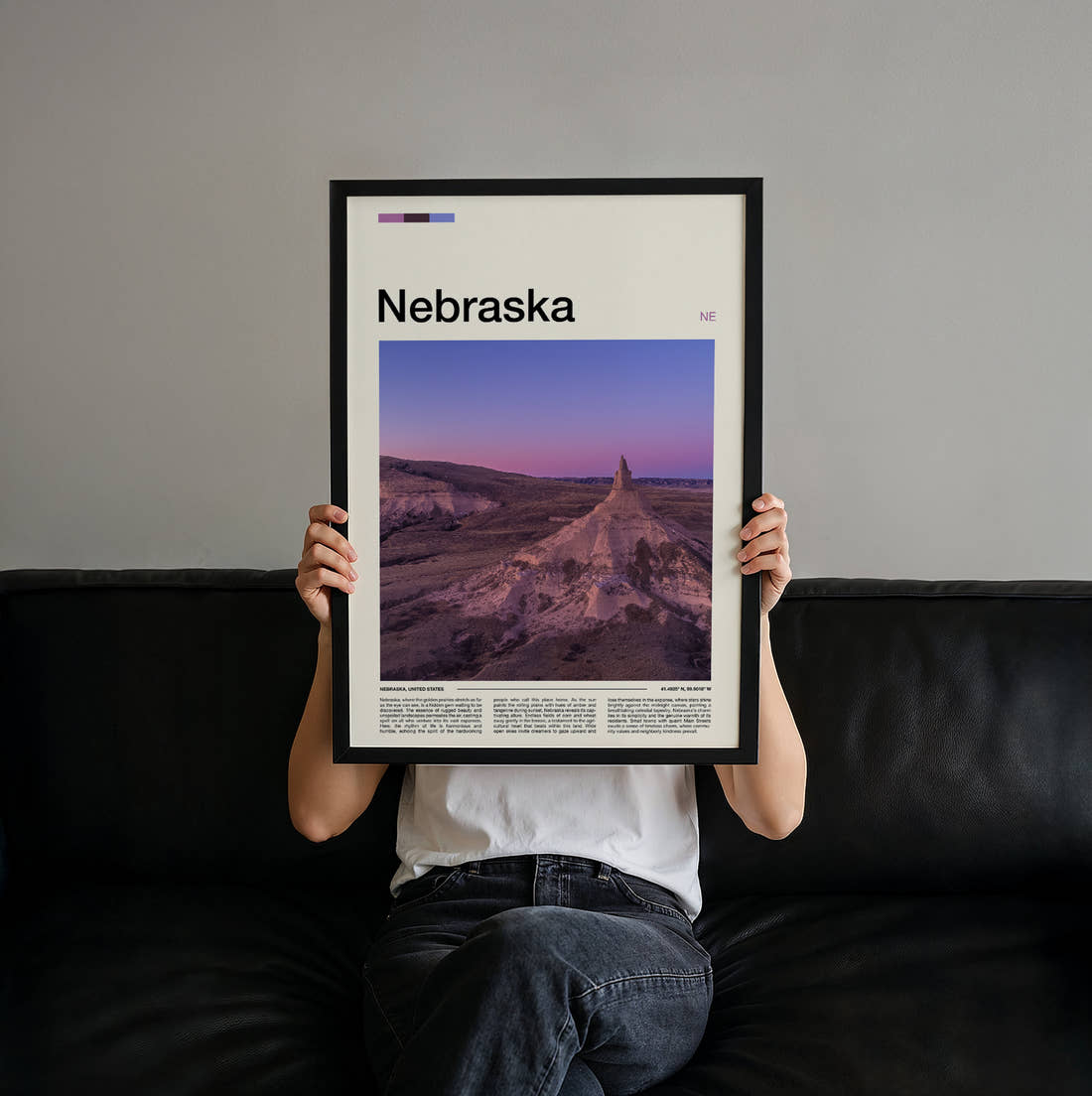 Nebraska Chimney Rock Travel Print held up by hand to show the size of the print