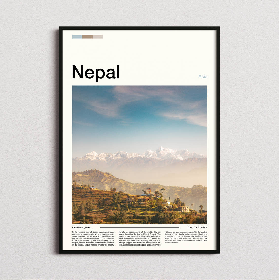 Nepal Himalayas Above The Valley Travel Print framed and photographed straight on