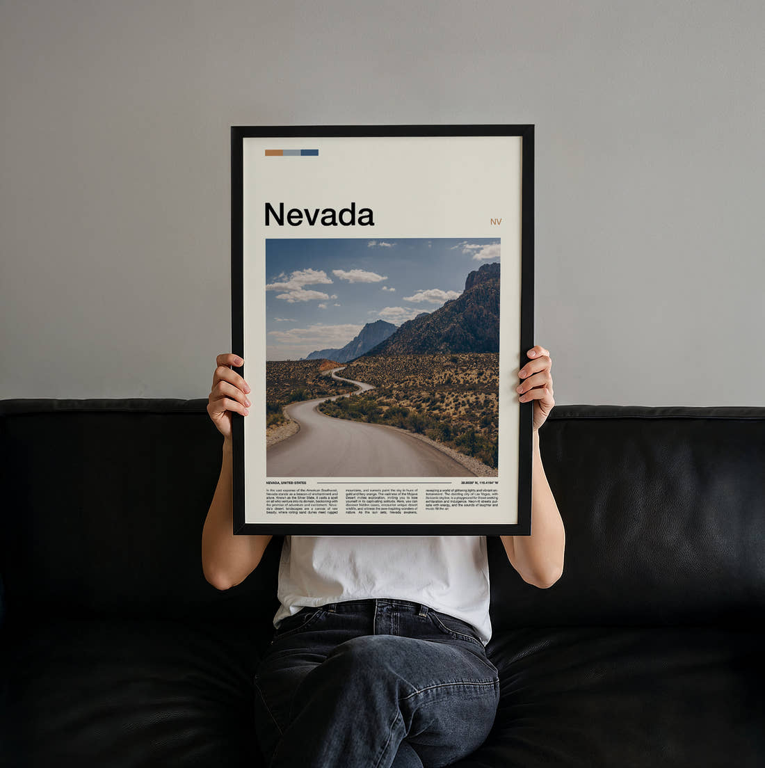 Nevada Winding Desert Road Travel Print held up by hand to show the size of the print