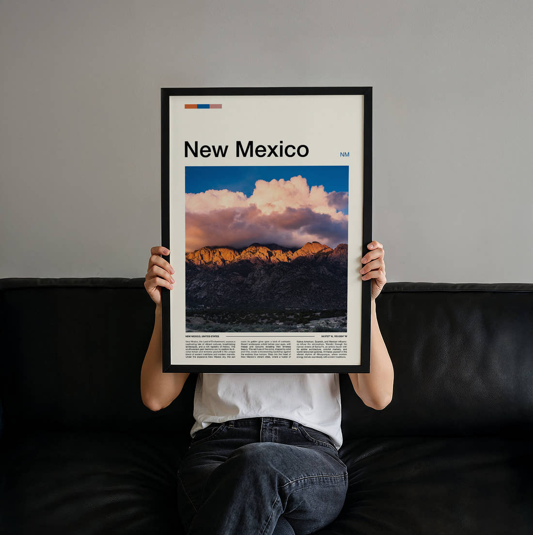 New Mexico Mountain Ridge At Dusk Travel Print held up by hand to show the size of the print