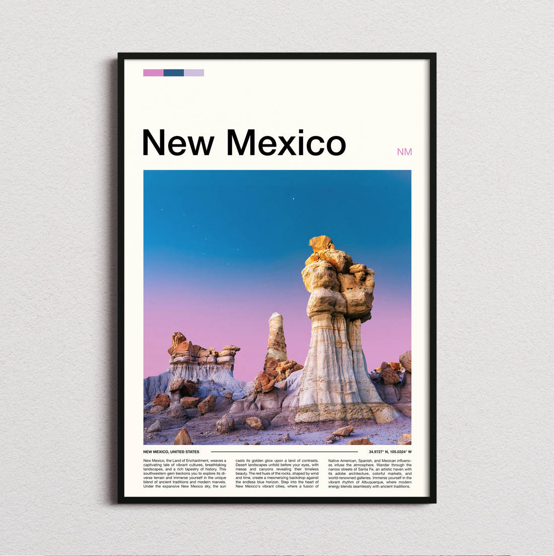 New Mexico Hoodoo Rock Formations Travel Print framed and photographed straight on