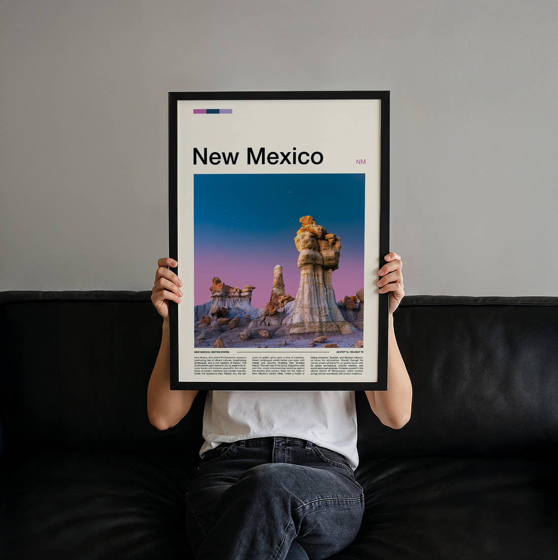 New Mexico Hoodoo Rock Formations Travel Print held up by hand to show the size of the print