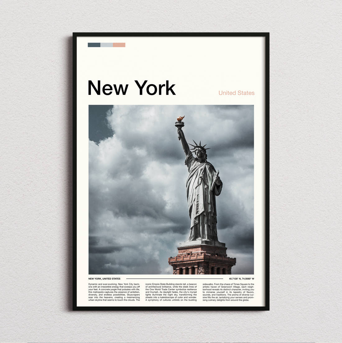 New York Statue Of Liberty Against Storm Clouds Travel Print framed and photographed straight on