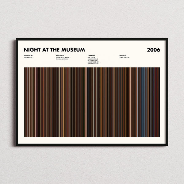 Night at the Museum Movie Barcode Poster framed and photographed straight on
