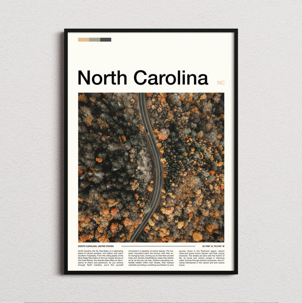 North Carolina - Road Through Autumn Forest - Travel Print