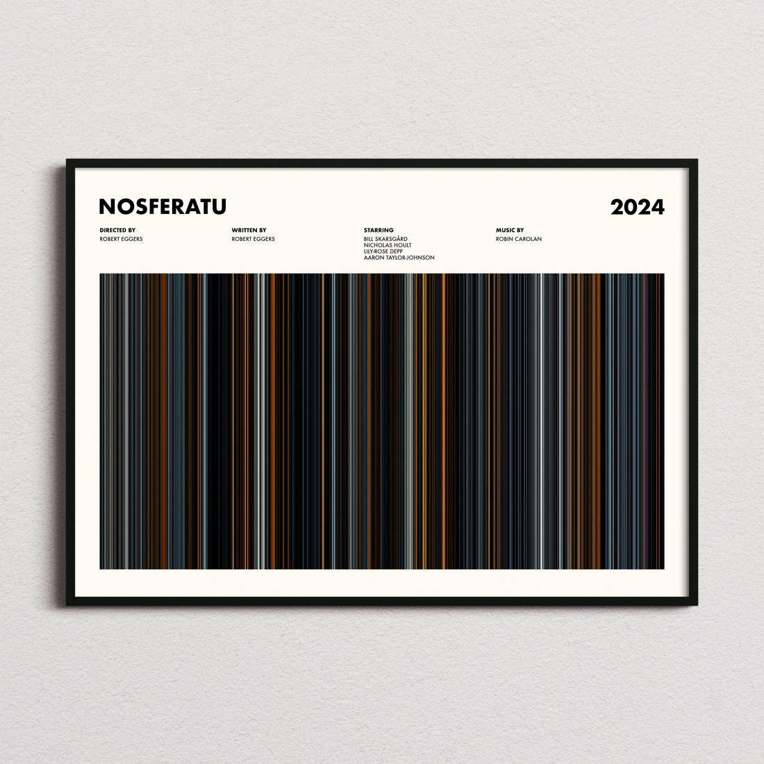 Nosferatu Movie Barcode Poster framed and photographed straight on