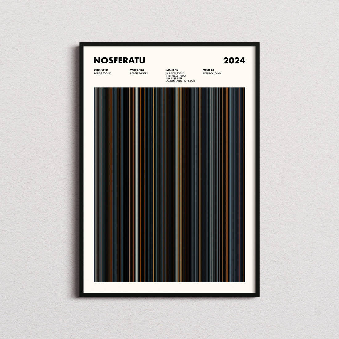 Nosferatu Movie Barcode Poster framed on a plain studio wall
