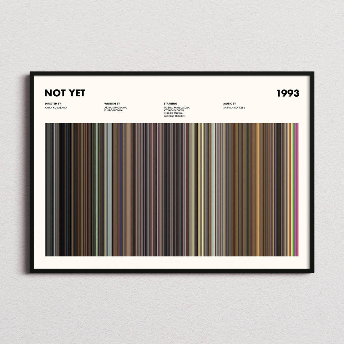 Not Yet Movie Barcode Poster framed and photographed straight on