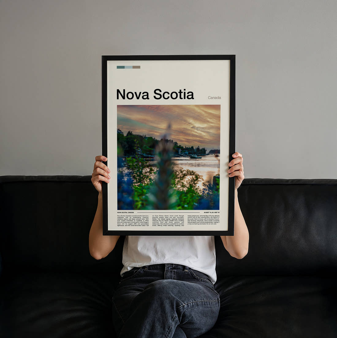 Nova Scotia Grasses By The Shore Travel Print held up by hand to show the size of the print