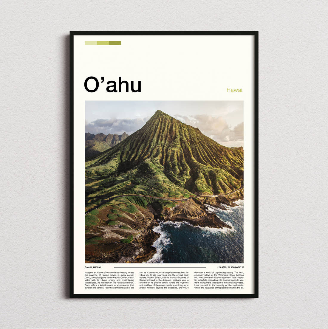 Oahu Green Mountain Ridge Travel Print framed and photographed straight on
