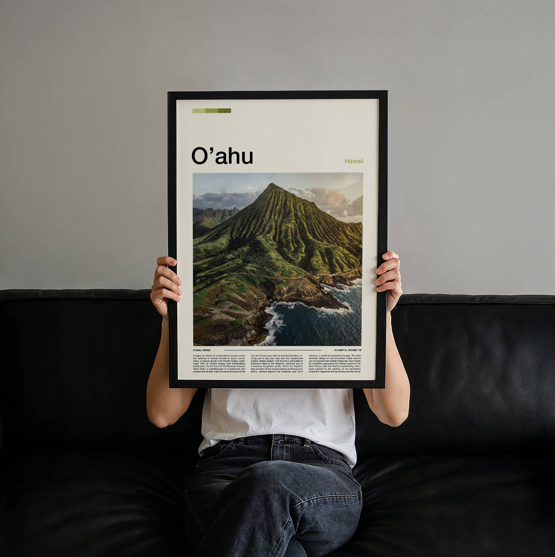 Oahu Green Mountain Ridge Travel Print held up by hand to show the size of the print