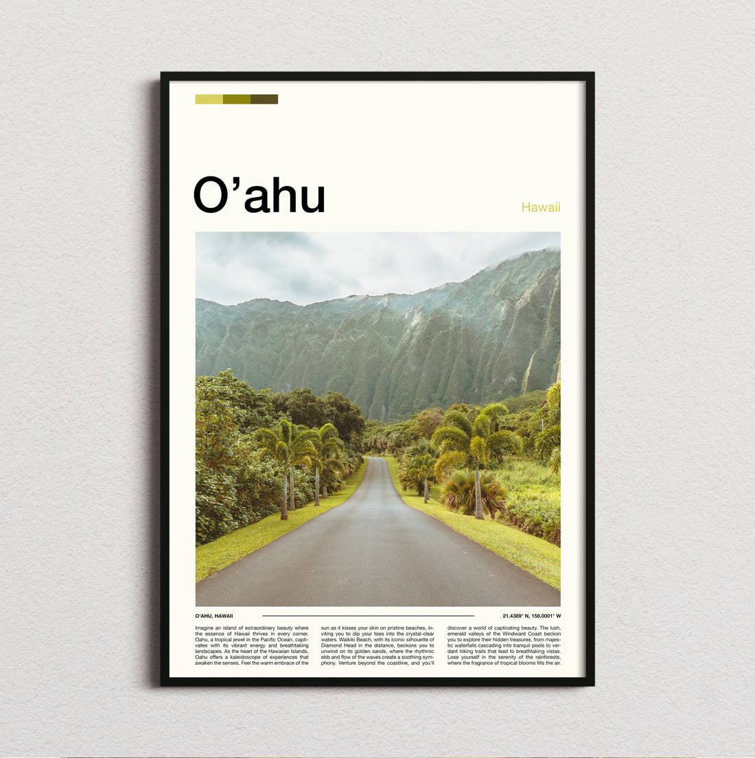 Oahu Road Through Green Valley Travel Print framed and photographed straight on