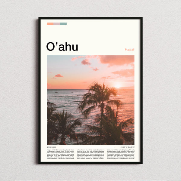 Oahu - Palm Trees At Sunset - Travel Print
