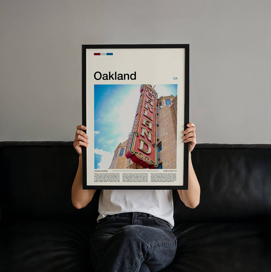 Oakland Fox Theatre Sign Travel Print held up by hand to show the size of the print