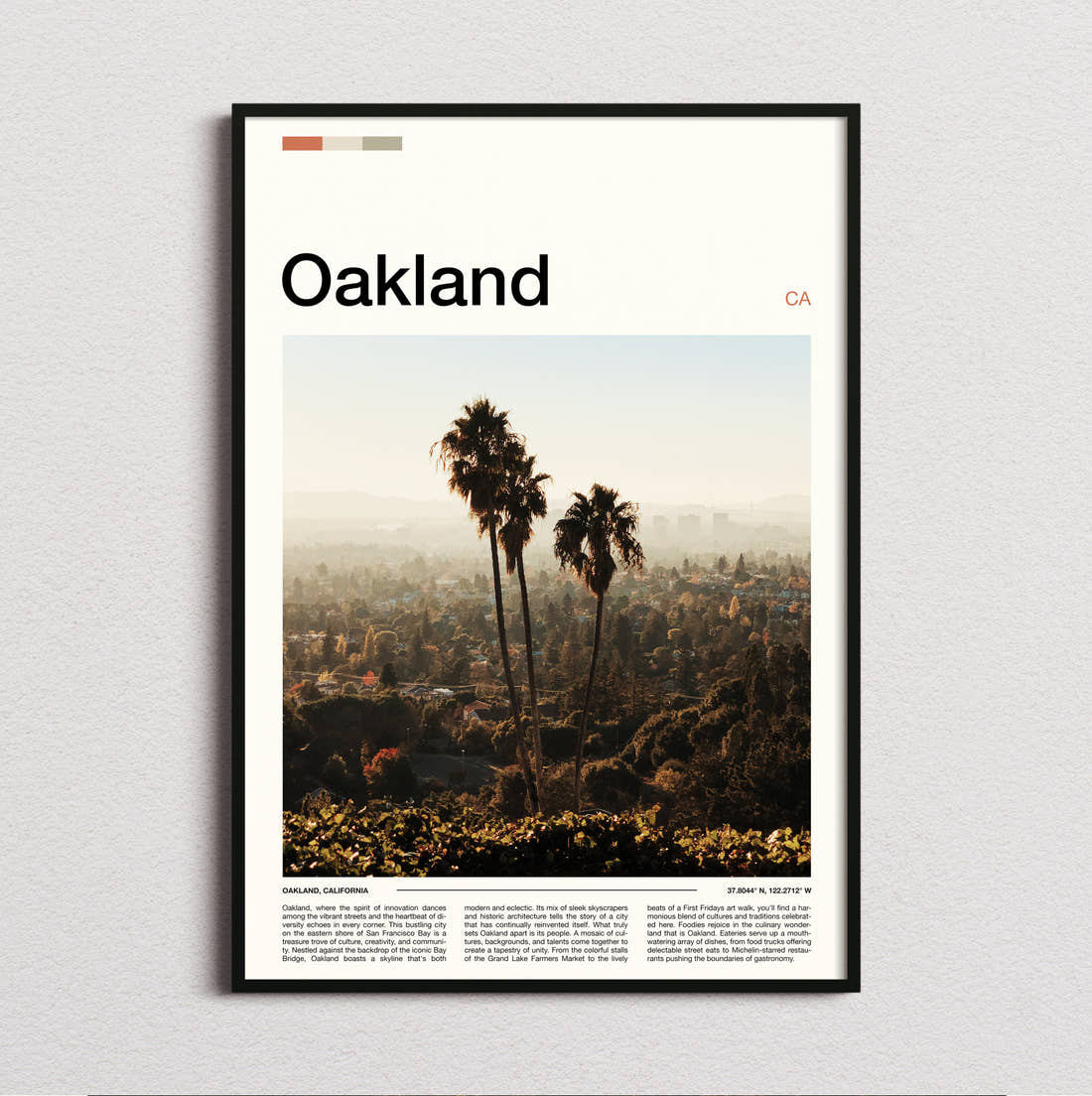 Oakland Palm Trees On A Hillside Travel Print framed and photographed straight on