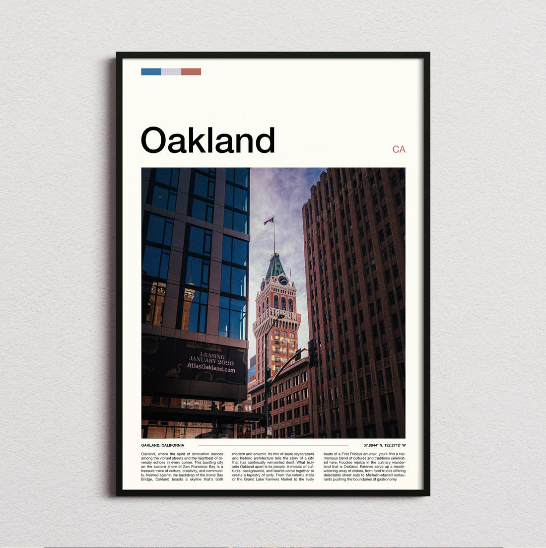 Oakland Tribune Tower Travel Print framed and photographed straight on