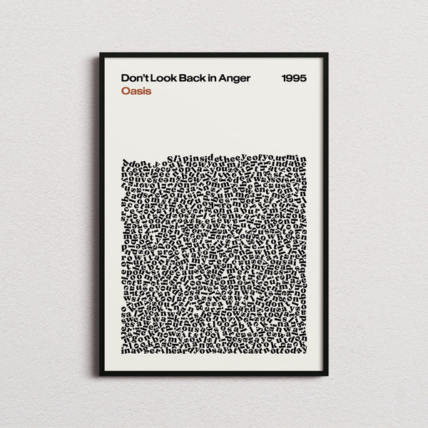 Oasis Don't Look Back in Anger Lyric Print in the cream colourway, framed