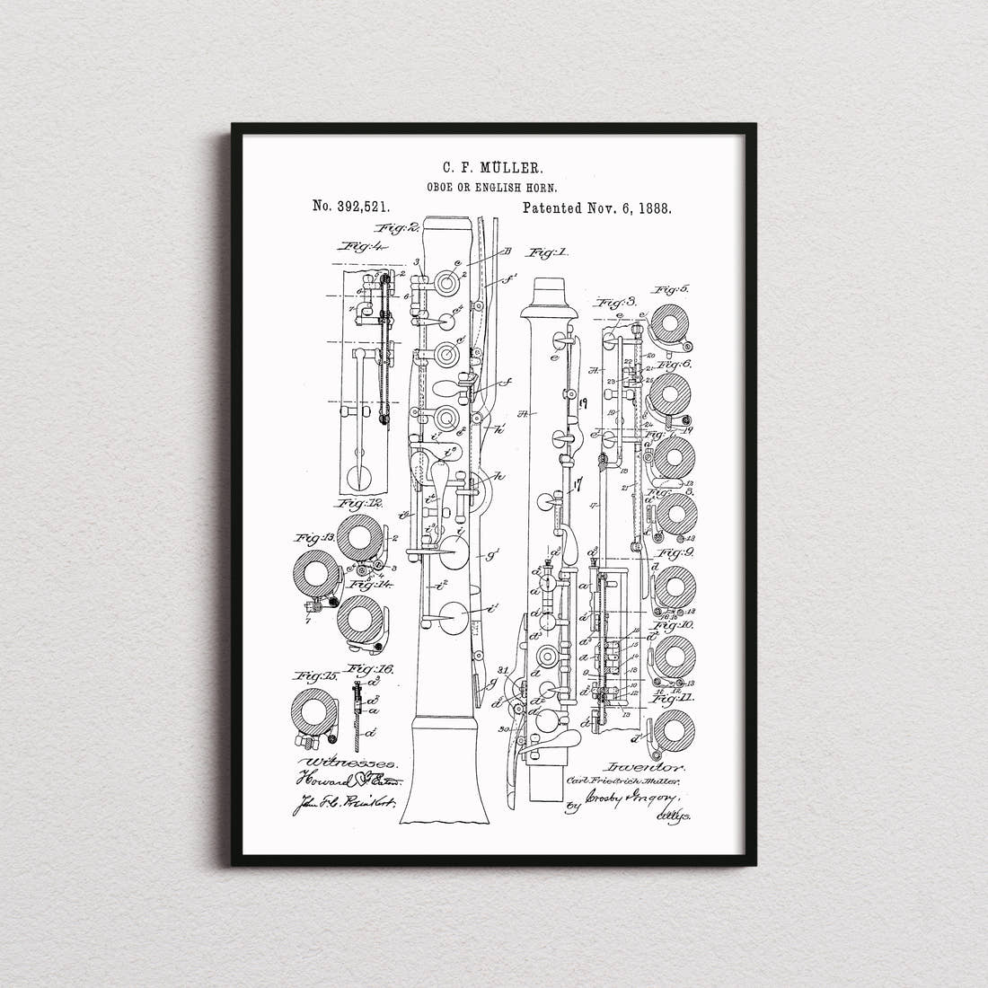 Oboe Patent Print in the white colourway, framed