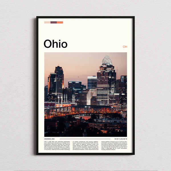 Ohio - City Skyline At Dusk - Travel Print