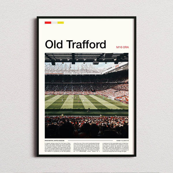 Old Trafford Stadium Print framed and photographed straight on