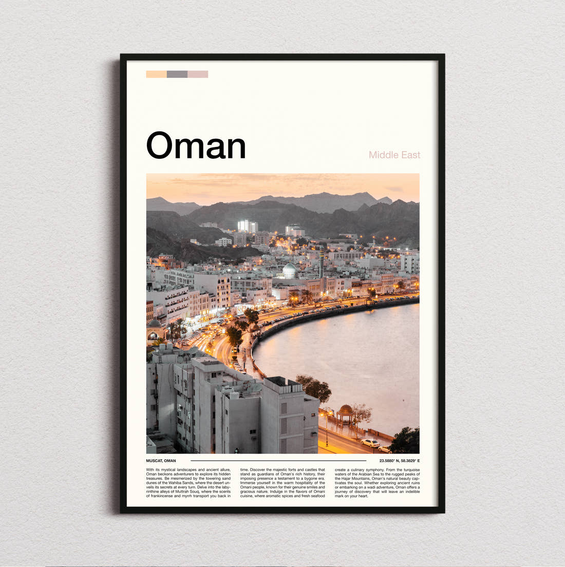 Oman Corniche Along The Bay Travel Print framed and photographed straight on