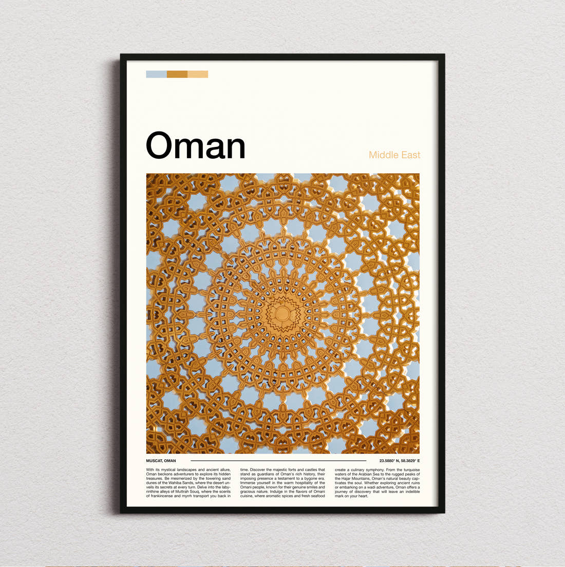 Oman Gilded Ceiling Detail Travel Print framed and photographed straight on