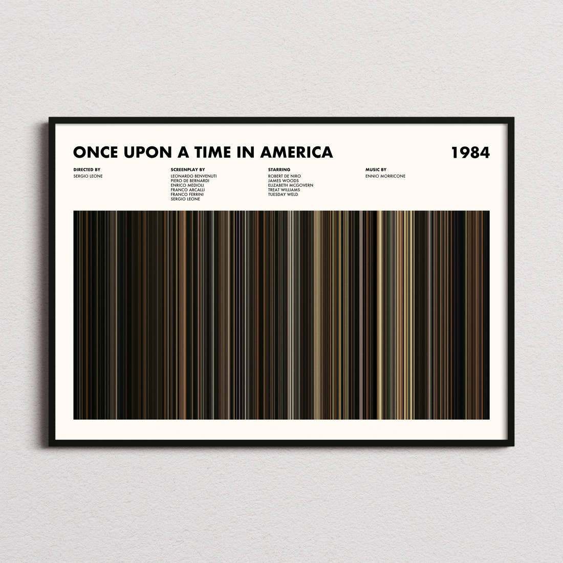 Once Upon a Time in America Movie Barcode Poster framed and photographed straight on