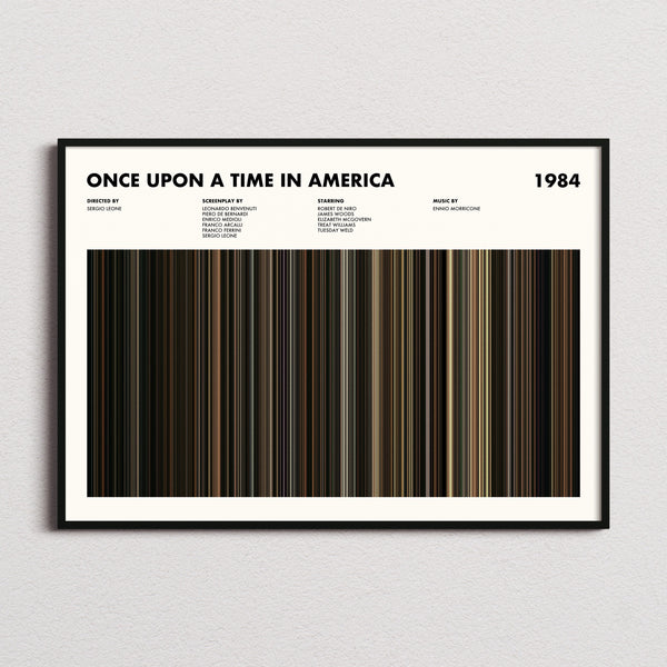 Once Upon a Time in America Movie Barcode Poster framed and photographed straight on