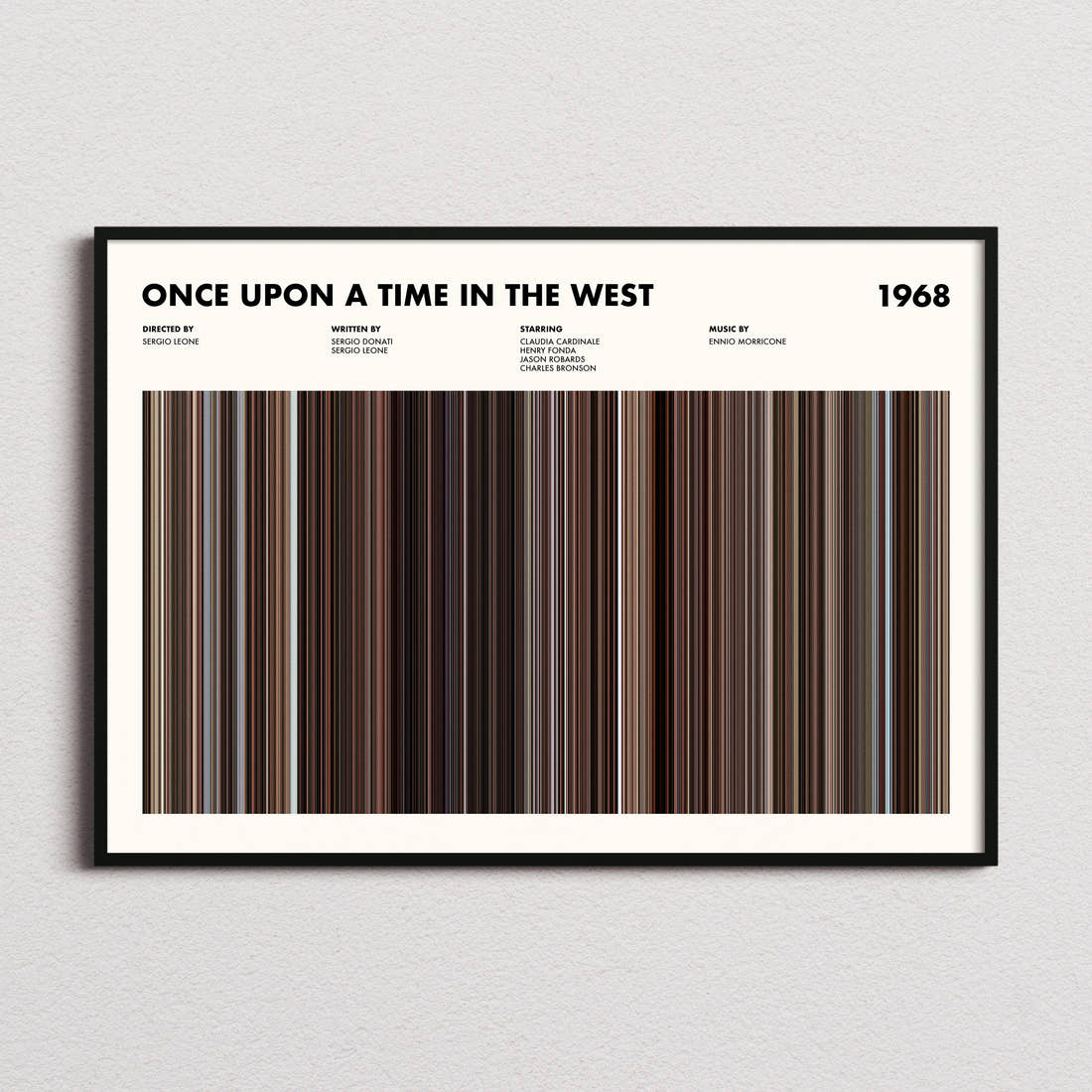 Once Upon A Time In The West Movie Barcode Poster framed and photographed straight on