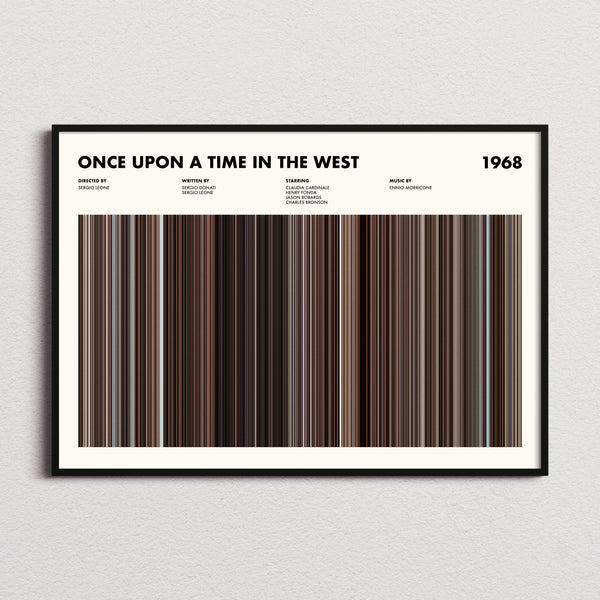 Once Upon A Time In The West Movie Barcode Poster framed and photographed straight on