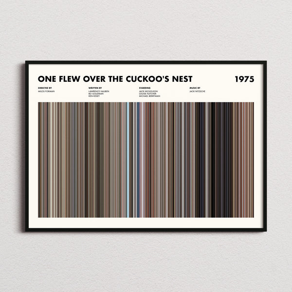 One Flew Over the Cuckoo's Nest Movie Barcode Poster framed and photographed straight on