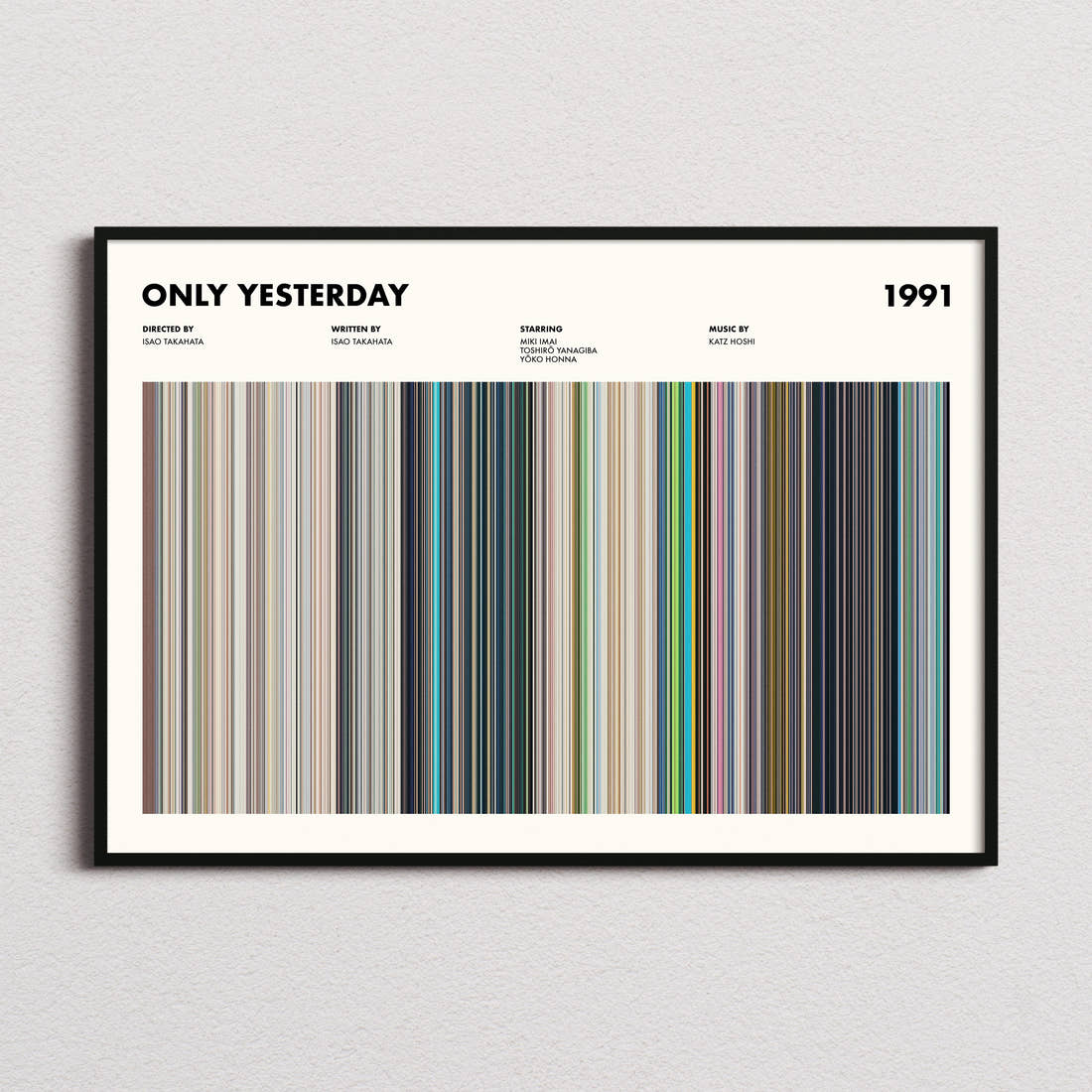Only Yesterday Movie Barcode Poster framed and photographed straight on