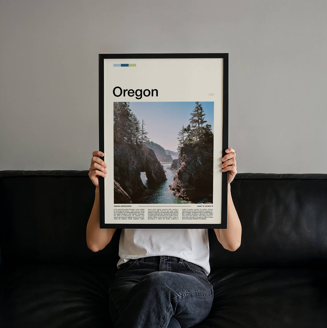 Oregon Sea Arch On The Coast Travel Print held up by hand to show the size of the print