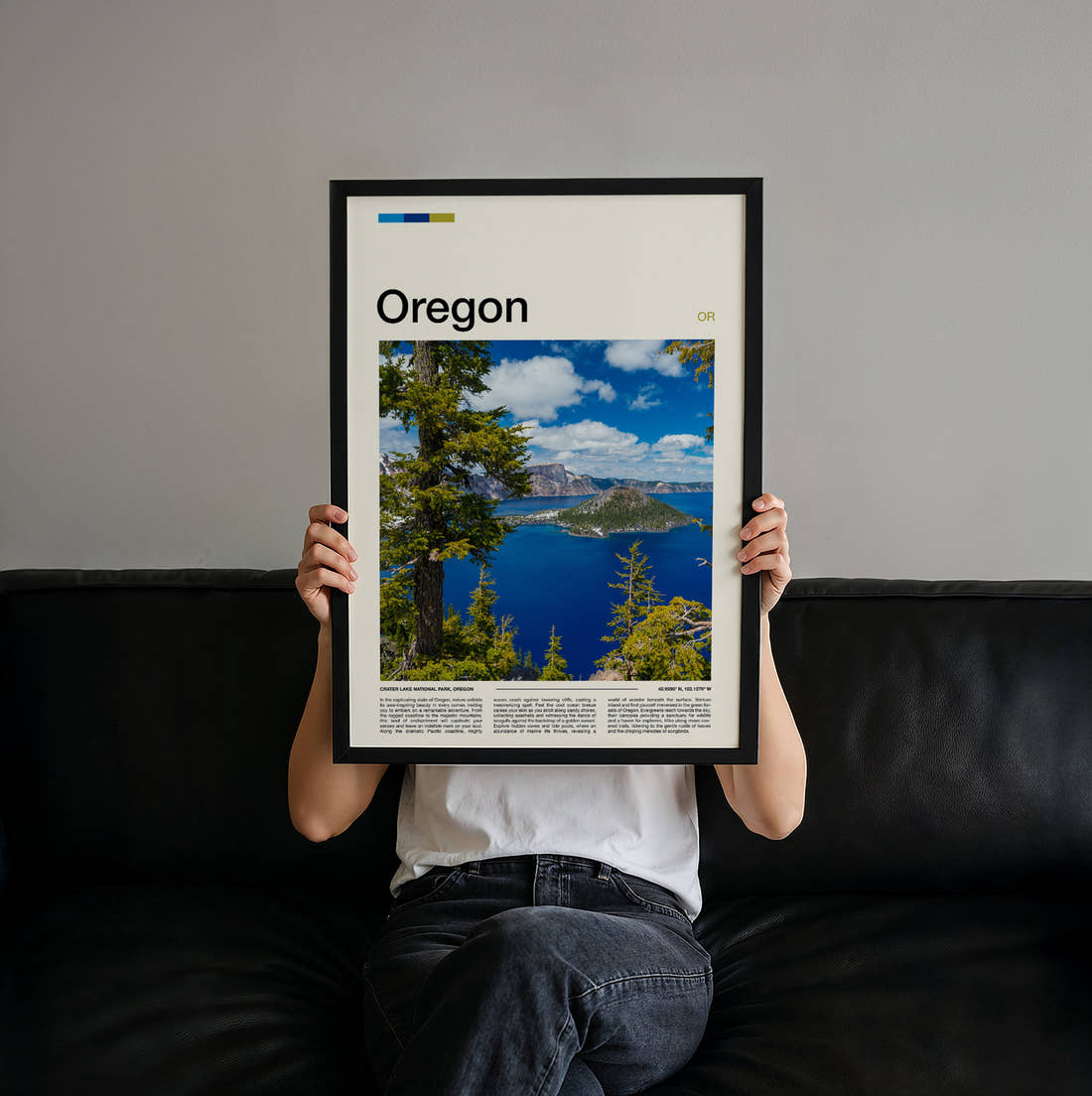 Oregon Crater Lake Travel Print held up by hand to show the size of the print
