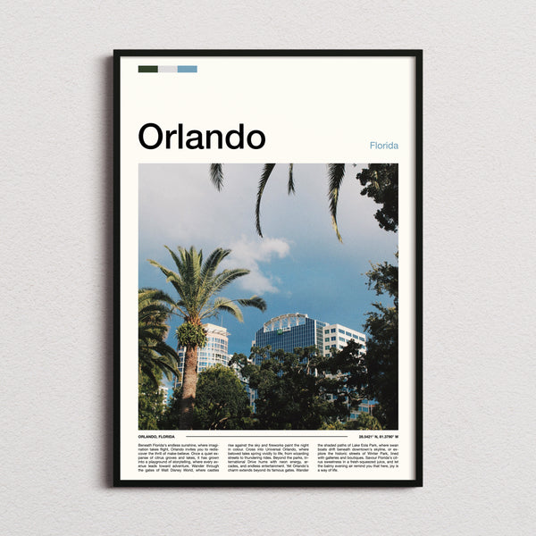 Orlando Skyline Through Palms Travel Print framed and photographed straight on