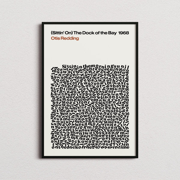 Otis Redding Sittin On The Dock Of The Bay Lyric Print in the cream colourway, framed