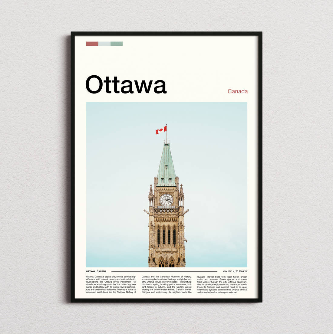 Ottawa Peace Tower Travel Print framed and photographed straight on