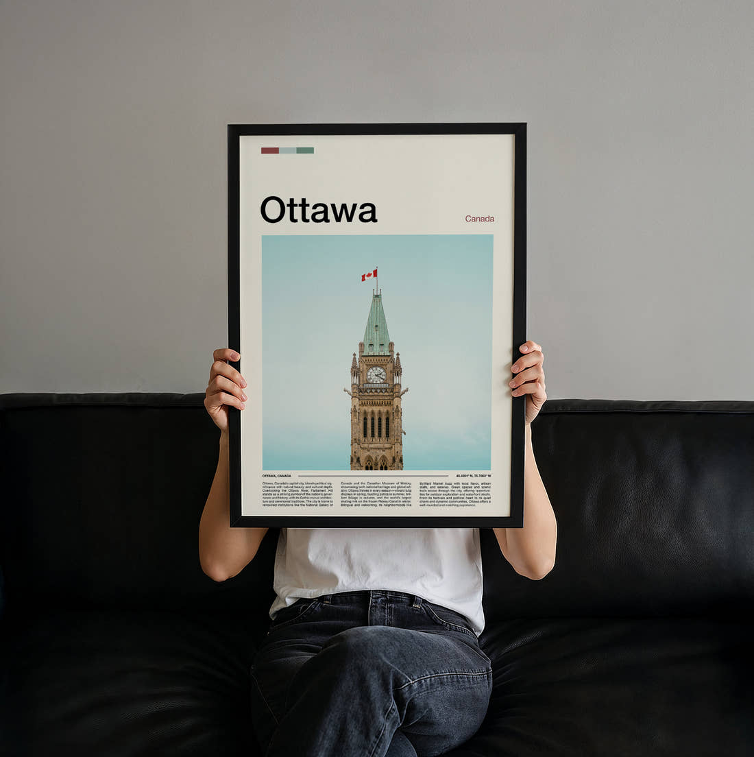 Ottawa Peace Tower Travel Print held up by hand to show the size of the print