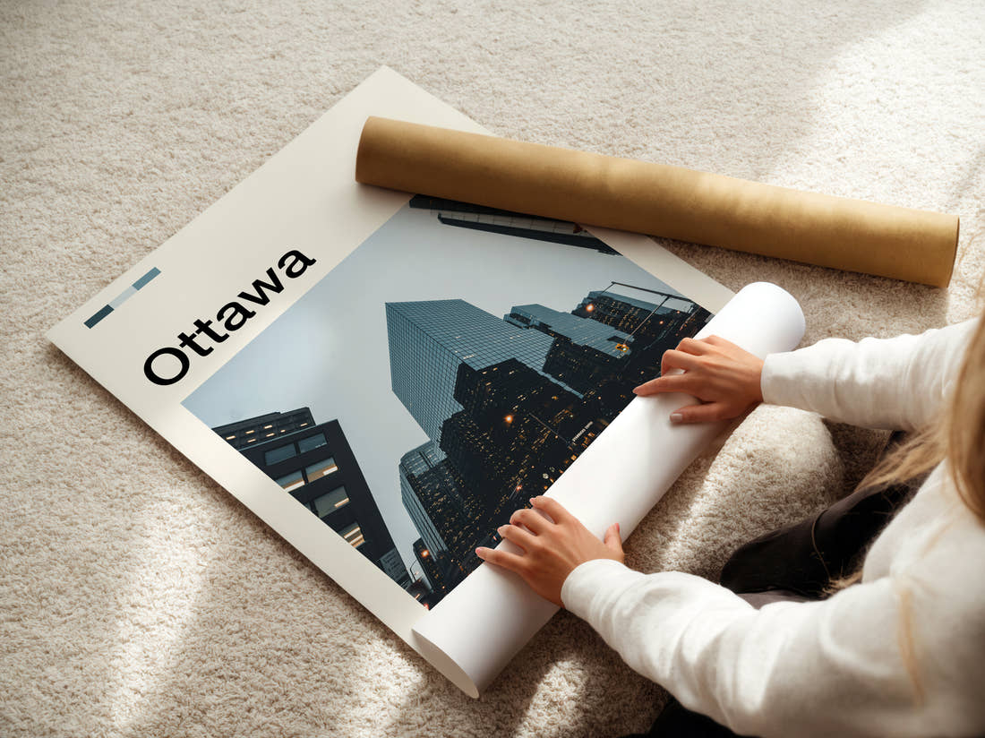 Ottawa Glass Skyscrapers Travel Print being unrolled from its postal tube