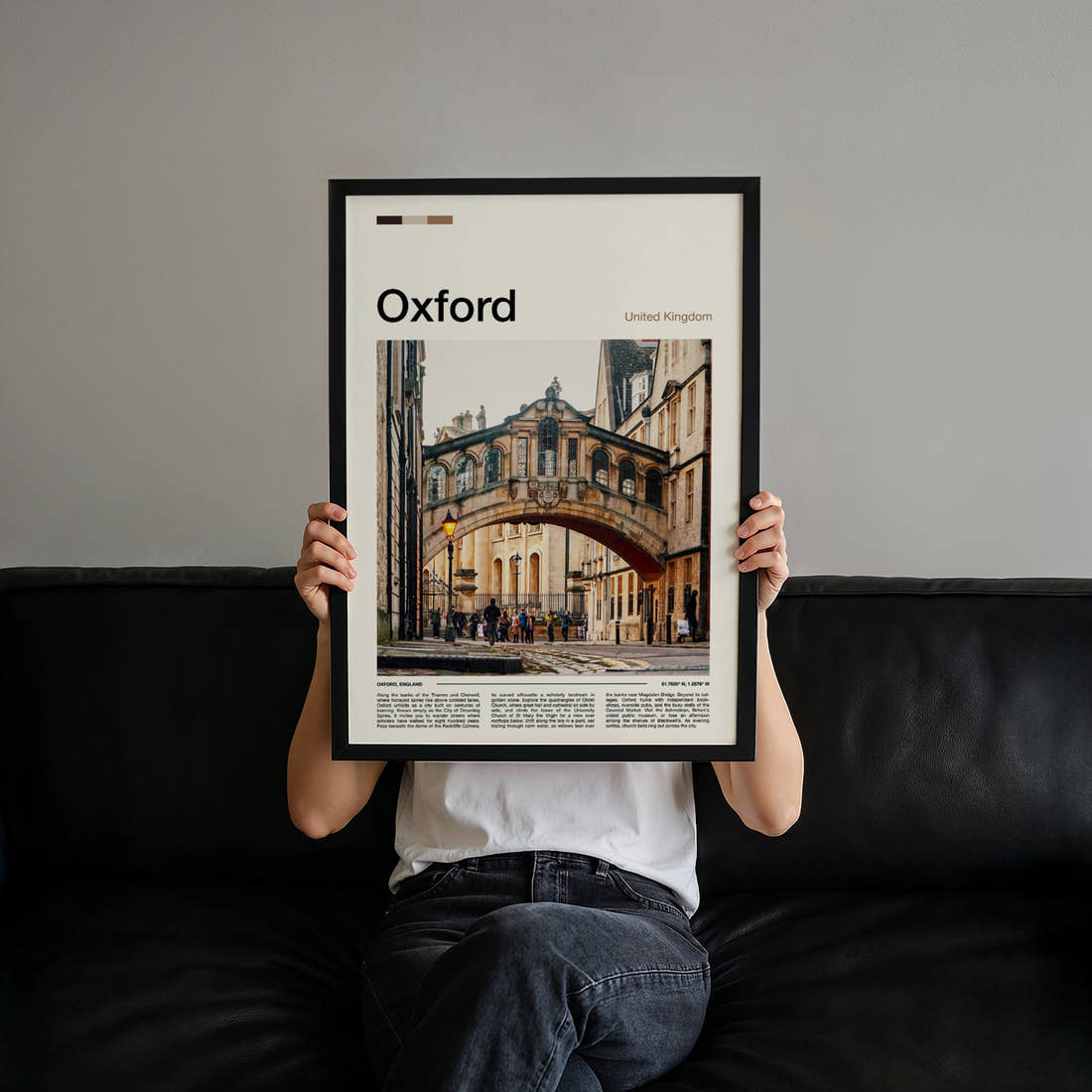 Oxford Bridge Of Sighs Travel Print held up by hand to show the size of the print