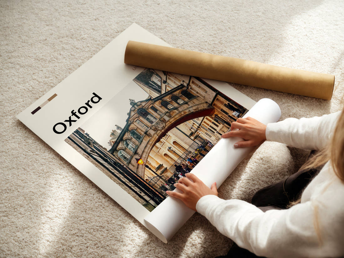 Oxford Bridge Of Sighs Travel Print being unrolled from its postal tube