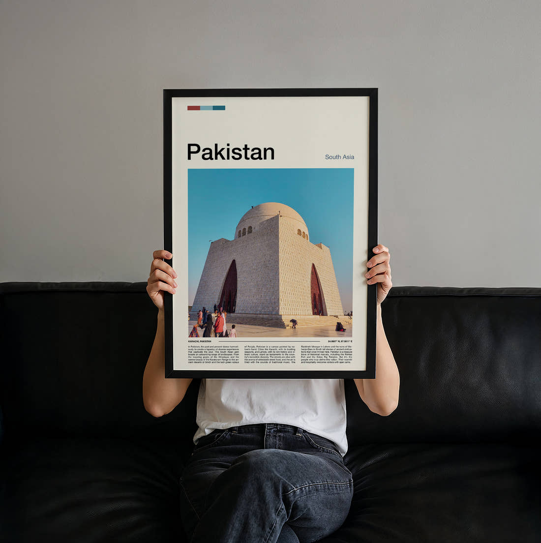 Pakistan Jinnah Mausoleum Travel Print held up by hand to show the size of the print