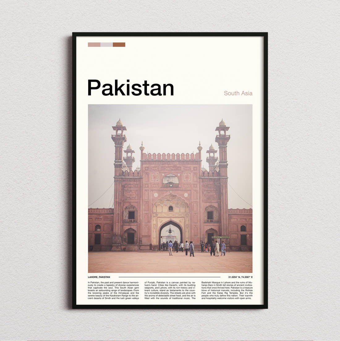 Pakistan Badshahi Mosque Gateway Travel Print framed and photographed straight on