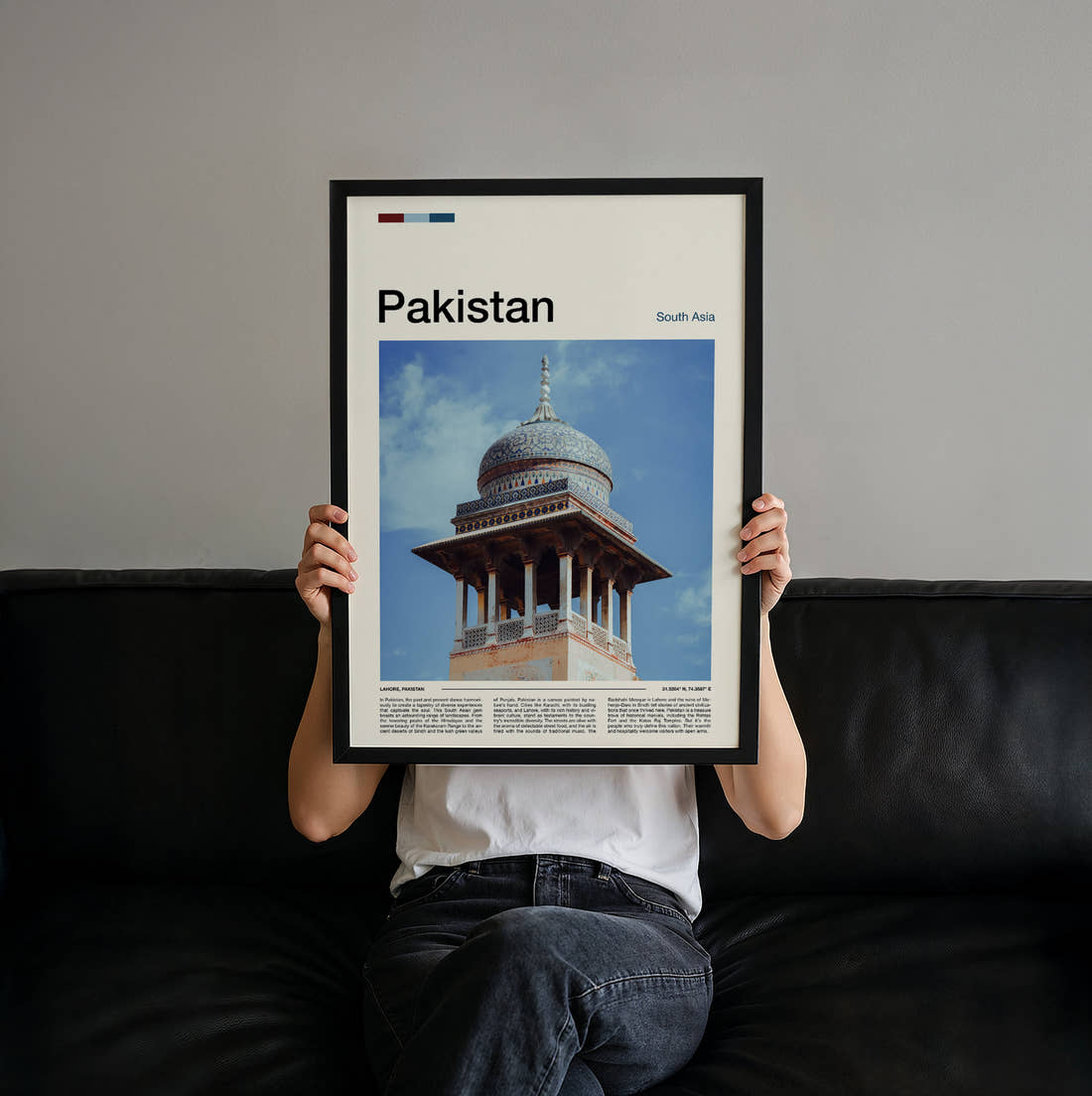 Pakistan Domed Mughal Pavilion Travel Print held up by hand to show the size of the print